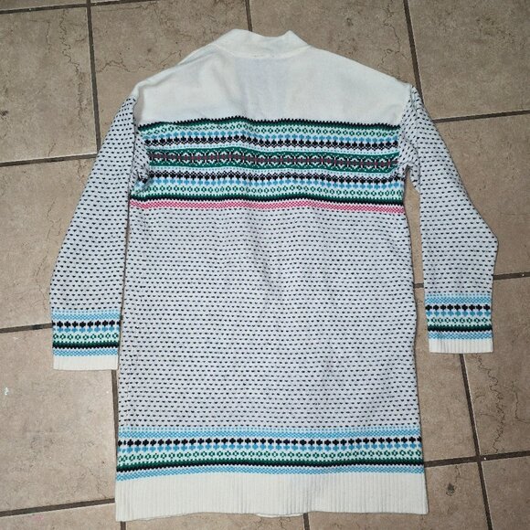Talbots Breton Fair Isle Cardigan Size Large Cozy Sweater Ivory White - Picture 4 of 7